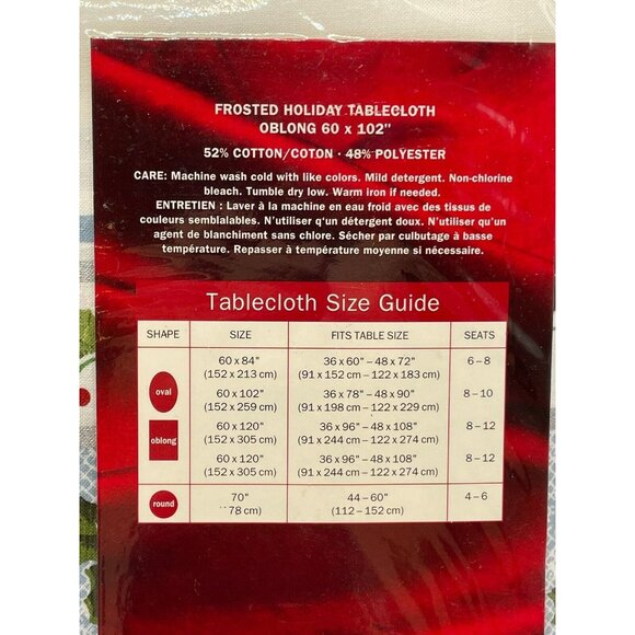 NOS Linens 'n' Things Christmas Holiday Oblong Tablecloth 60” X 102” Poinsettias - Picture 9 of 9